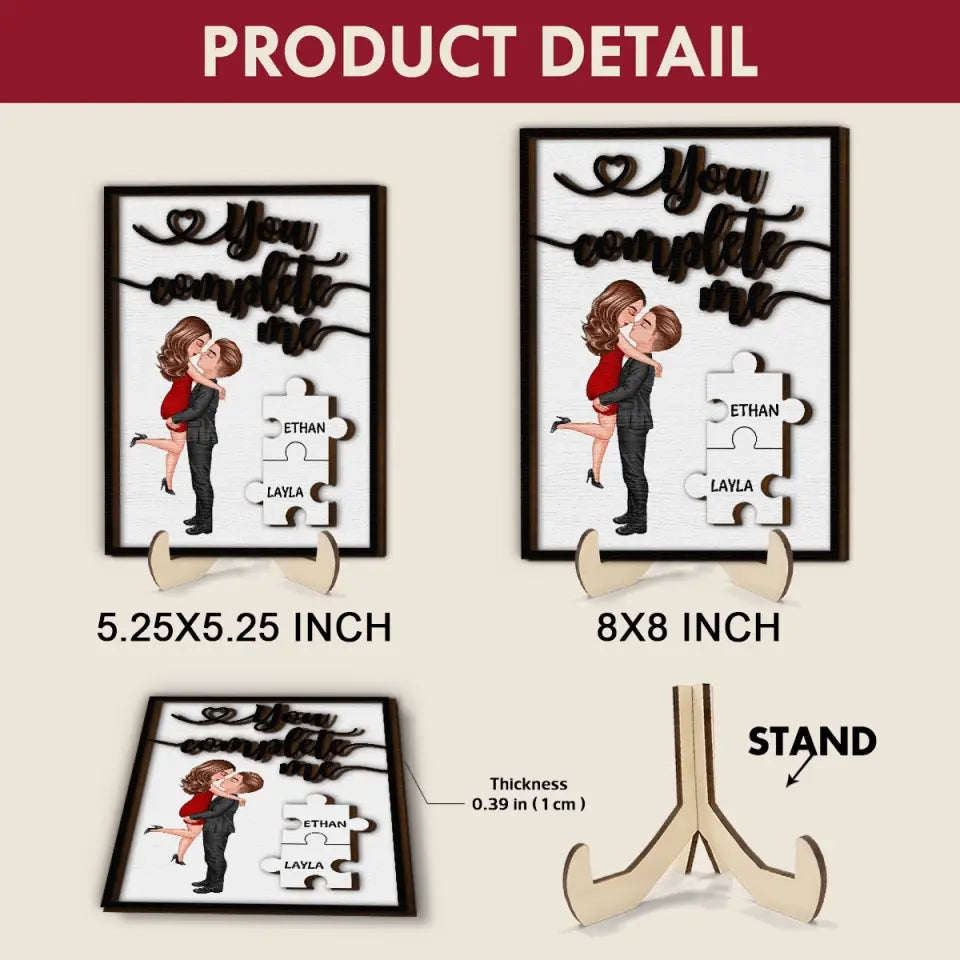 You Complete Me - Personalized Custom 2-Layer Wooden Plaque - Gift For Couple, Wife, Husband, Boyfriend, Girlfriend