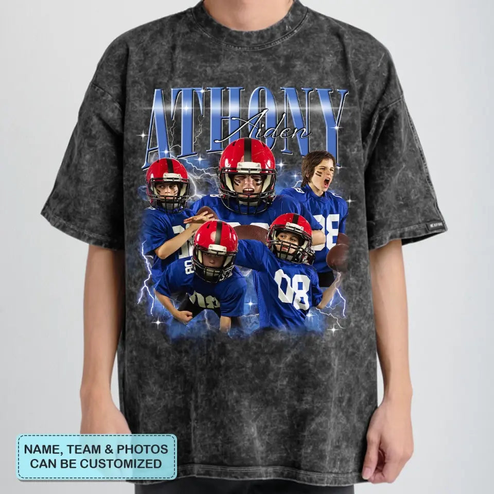 Vintage 90s Graphic Bootleg Tee Football - Personalized Custom T-Shirt - Gift For Football Lover, Son, Mom, Grandma AGCLT09