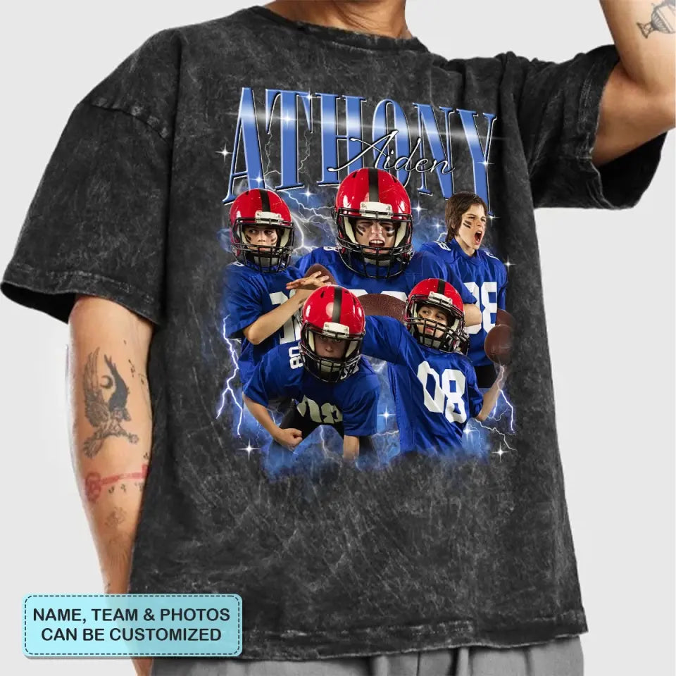 Vintage 90s Graphic Bootleg Tee Football - Personalized Custom T-Shirt - Gift For Football Lover, Son, Mom, Grandma AGCLT09