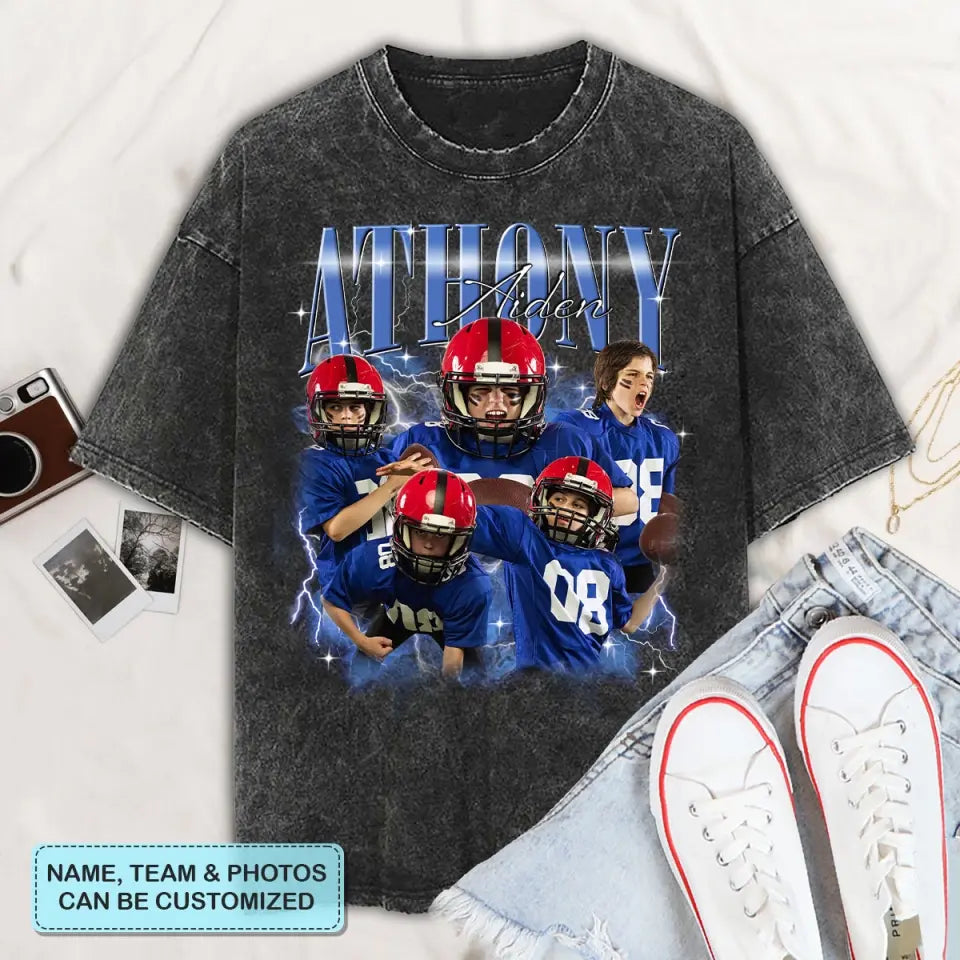 Vintage 90s Graphic Bootleg Tee Football - Personalized Custom T-Shirt - Gift For Football Lover, Son, Mom, Grandma AGCLT09