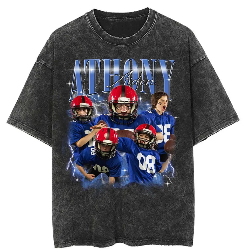 Vintage 90s Graphic Bootleg Tee Football - Personalized Custom T-Shirt - Gift For Football Lover, Son, Mom, Grandma AGCLT09