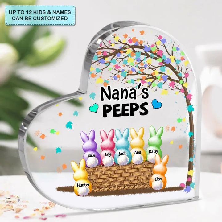 Grandma's Peeps Bunnies - Personalized Custom Heart-shaped Acrylic Plaque - Easter, Mother's Day Gift For Grandma, Mom