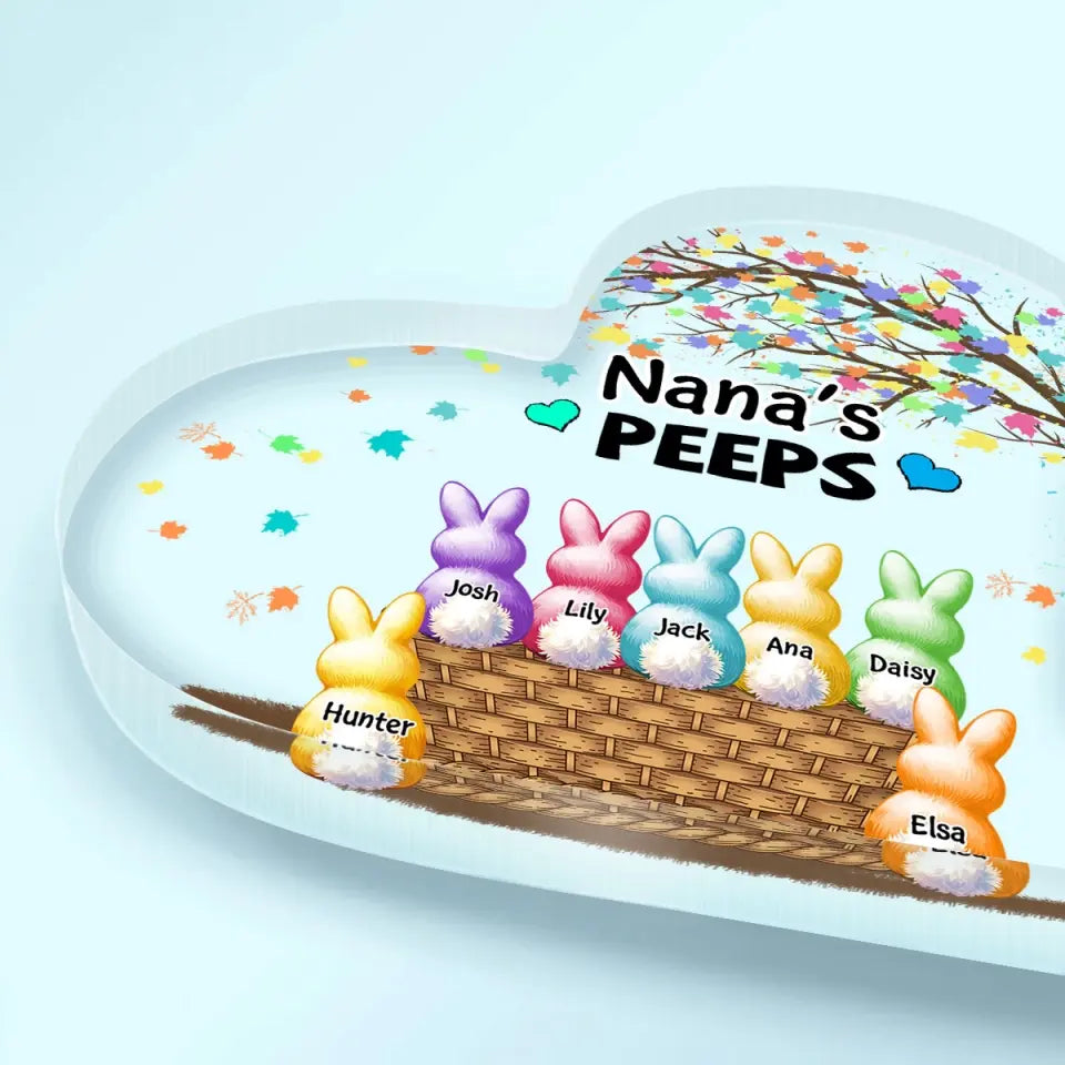 Grandma's Peeps Bunnies - Personalized Custom Heart-shaped Acrylic Plaque - Easter, Mother's Day Gift For Grandma, Mom