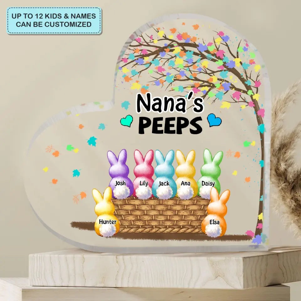 Grandma's Peeps Bunnies - Personalized Custom Heart-shaped Acrylic Plaque - Easter, Mother's Day Gift For Grandma, Mom