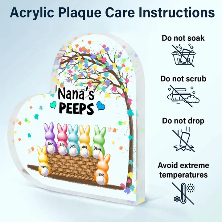 Grandma's Peeps Bunnies - Personalized Custom Heart-shaped Acrylic Plaque - Easter, Mother's Day Gift For Grandma, Mom