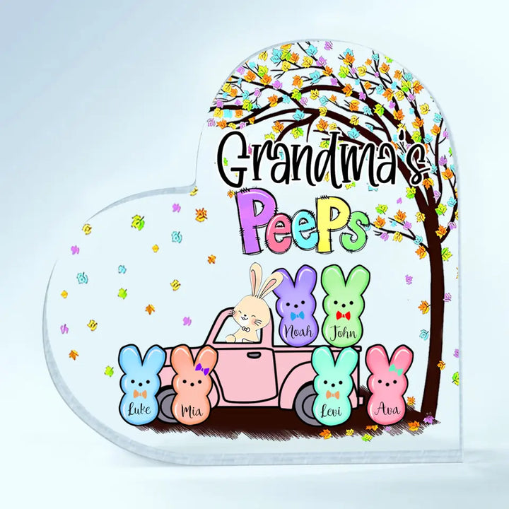Grandma's Peeps - Personalized Custom Heart-shaped Acrylic Plaque - Easter, Mother's Day Gift For Grandma, Mom