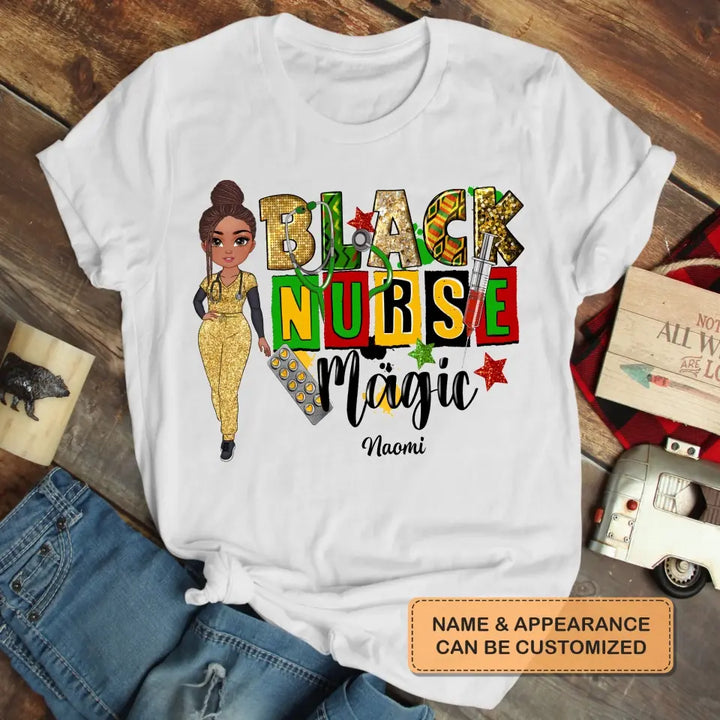 Black Nurse Magic - Personalized Custom T-shirt - Nurse's Day, Appreciation Gift For Nurse