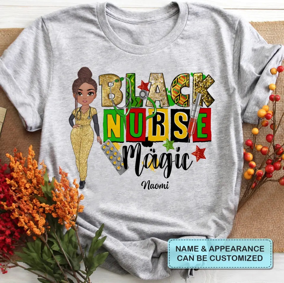 Black Nurse Magic - Personalized Custom T-shirt - Nurse's Day, Appreciation Gift For Nurse