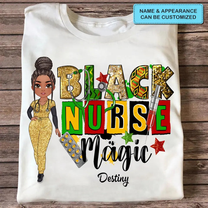 Black Nurse Magic - Personalized Custom T-shirt - Nurse's Day, Appreciation Gift For Nurse