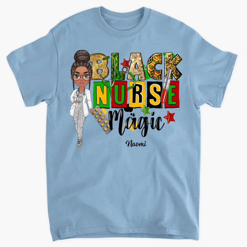 Black Nurse Magic - Personalized Custom T-shirt - Nurse's Day, Appreciation Gift For Nurse