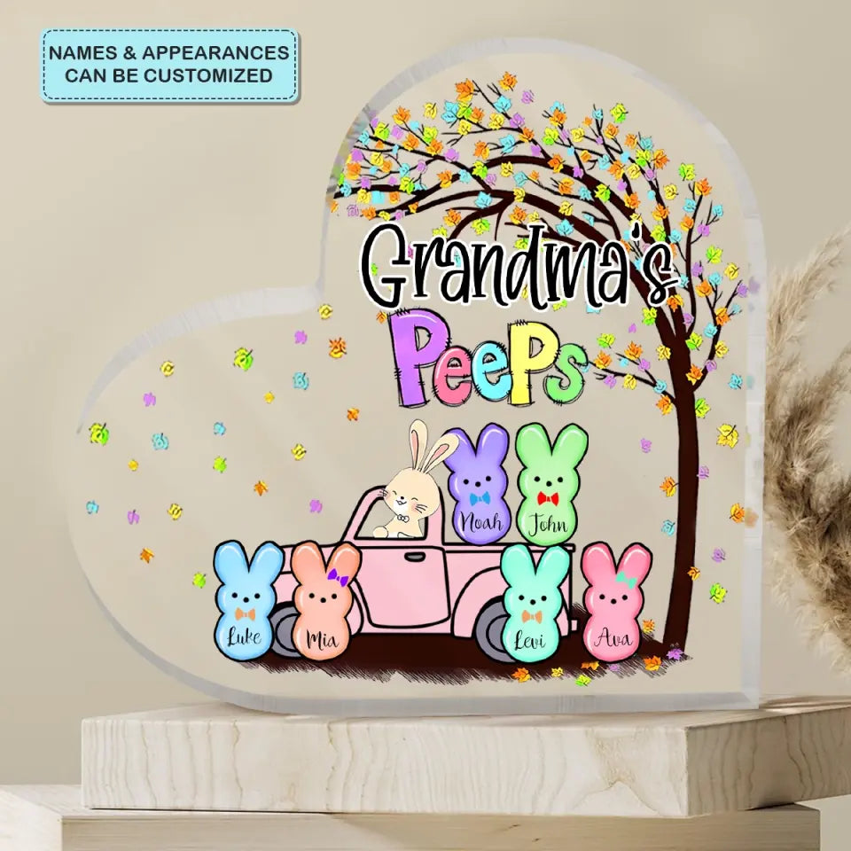 Grandma's Peeps - Personalized Custom Heart-shaped Acrylic Plaque - Easter, Mother's Day Gift For Grandma, Mom