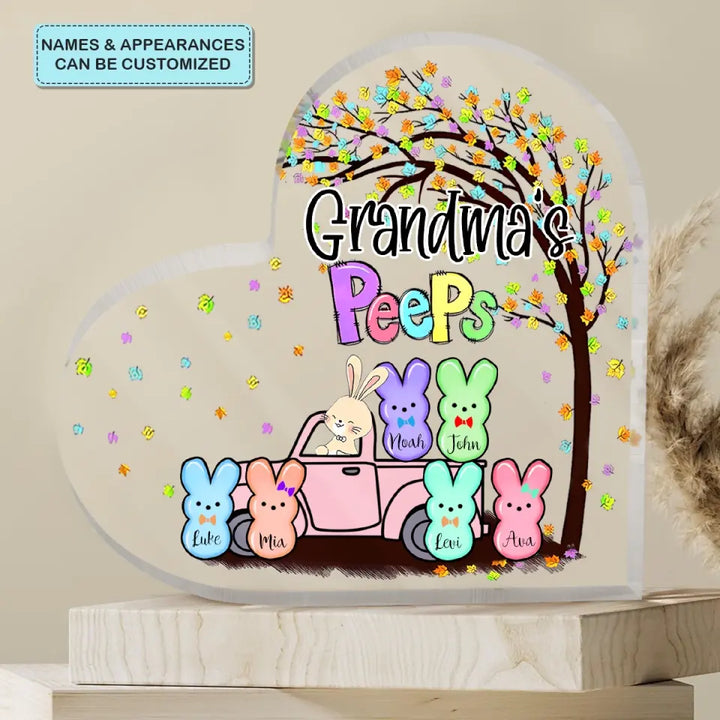 Grandma's Peeps - Personalized Custom Heart-shaped Acrylic Plaque - Easter, Mother's Day Gift For Grandma, Mom