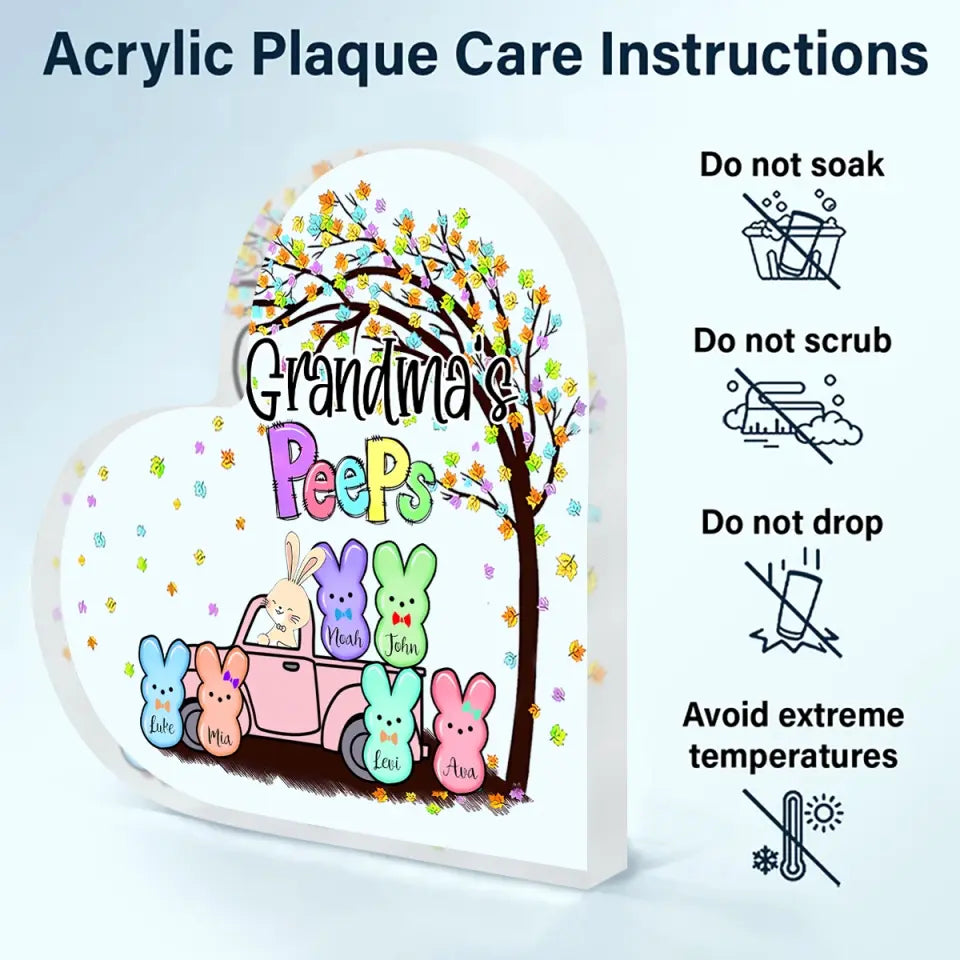 Grandma's Peeps - Personalized Custom Heart-shaped Acrylic Plaque - Easter, Mother's Day Gift For Grandma, Mom