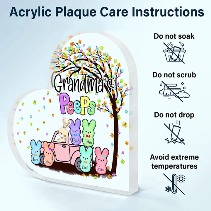 Grandma's Peeps - Personalized Custom Heart-shaped Acrylic Plaque - Easter, Mother's Day Gift For Grandma, Mom