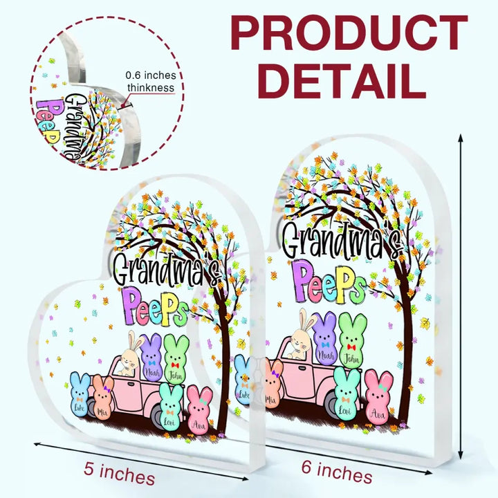 Grandma's Peeps - Personalized Custom Heart-shaped Acrylic Plaque - Easter, Mother's Day Gift For Grandma, Mom