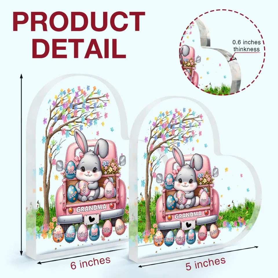 Bunny With Easter Egg Grandkids - Personalized Custom Heart-shaped Acrylic Plaque - Easter, Mother's Day Gift For Grandma, Mom