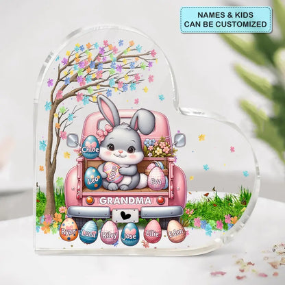 Bunny With Easter Egg Grandkids - Personalized Custom Heart-shaped Acrylic Plaque - Easter, Mother's Day Gift For Grandma, Mom