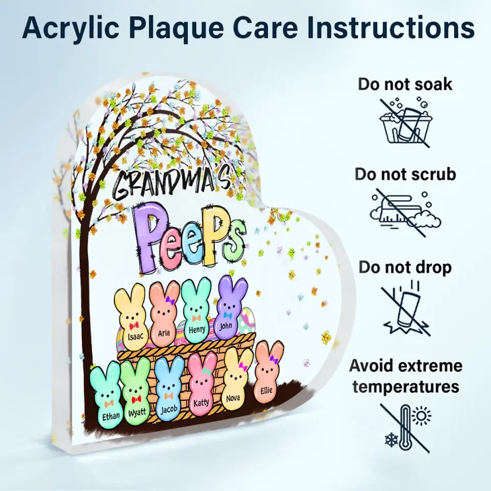 Nana's Peeps - Personalized Custom Heart-shaped Acrylic Plaque - Easter, Mother's Day Gift For Grandma, Mom