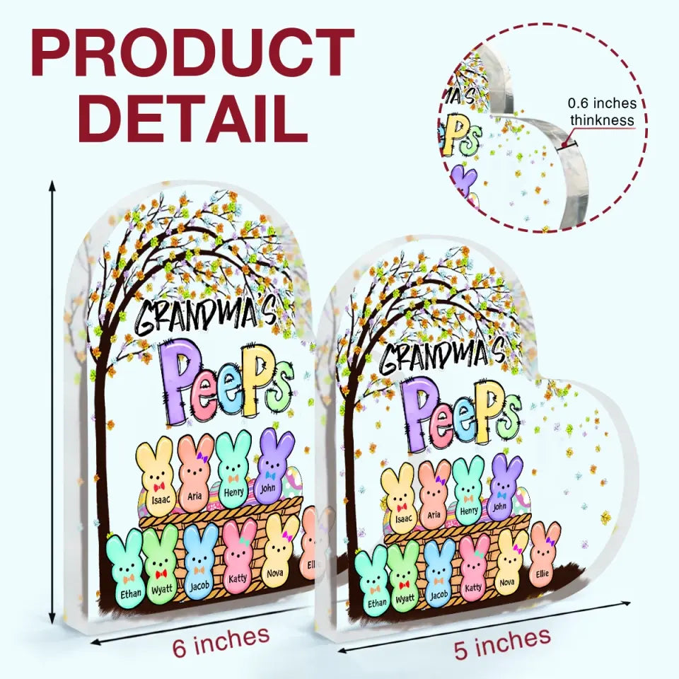 Nana's Peeps - Personalized Custom Heart-shaped Acrylic Plaque - Easter, Mother's Day Gift For Grandma, Mom