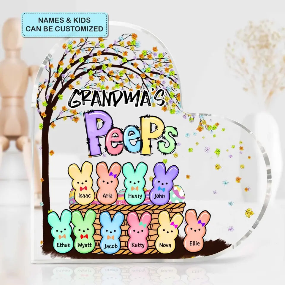 Nana's Peeps - Personalized Custom Heart-shaped Acrylic Plaque - Easter, Mother's Day Gift For Grandma, Mom