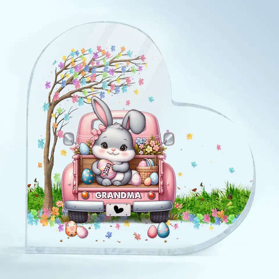 Bunny With Easter Egg Grandkids - Personalized Custom Heart-shaped Acrylic Plaque - Easter, Mother's Day Gift For Grandma, Mom
