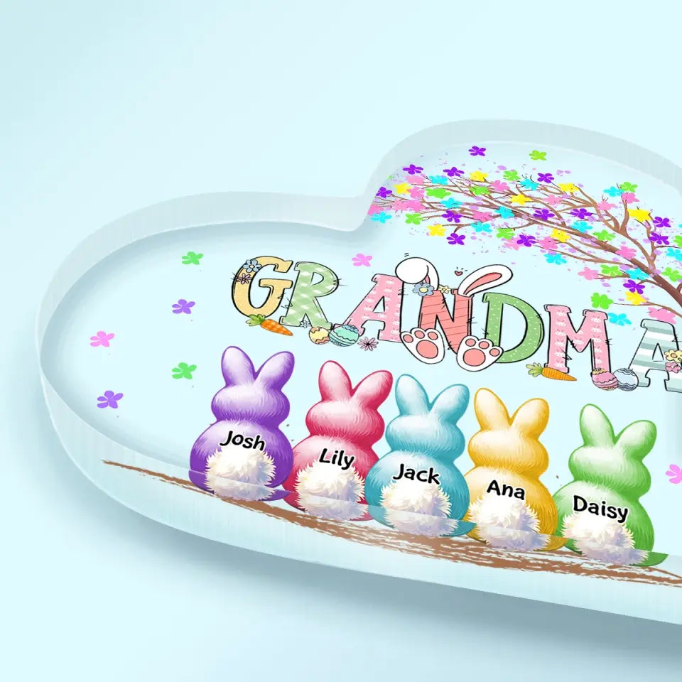 Grandma's Peeps Colorful Tree - Personalized Custom Heart-shaped Acrylic Plaque - Easter, Mother's Day Gift For Grandma, Mom