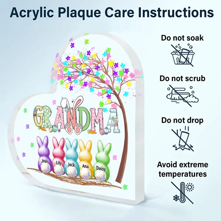 Grandma's Peeps Colorful Tree - Personalized Custom Heart-shaped Acrylic Plaque - Easter, Mother's Day Gift For Grandma, Mom