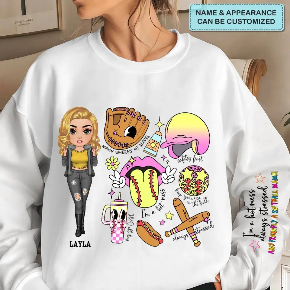 Cant Talk Right Now I Am Doing Soft Ball Mama - Personalized Custom Sweatshirt With Sleeves Imprint - Gift For Softball Mom, Family Members