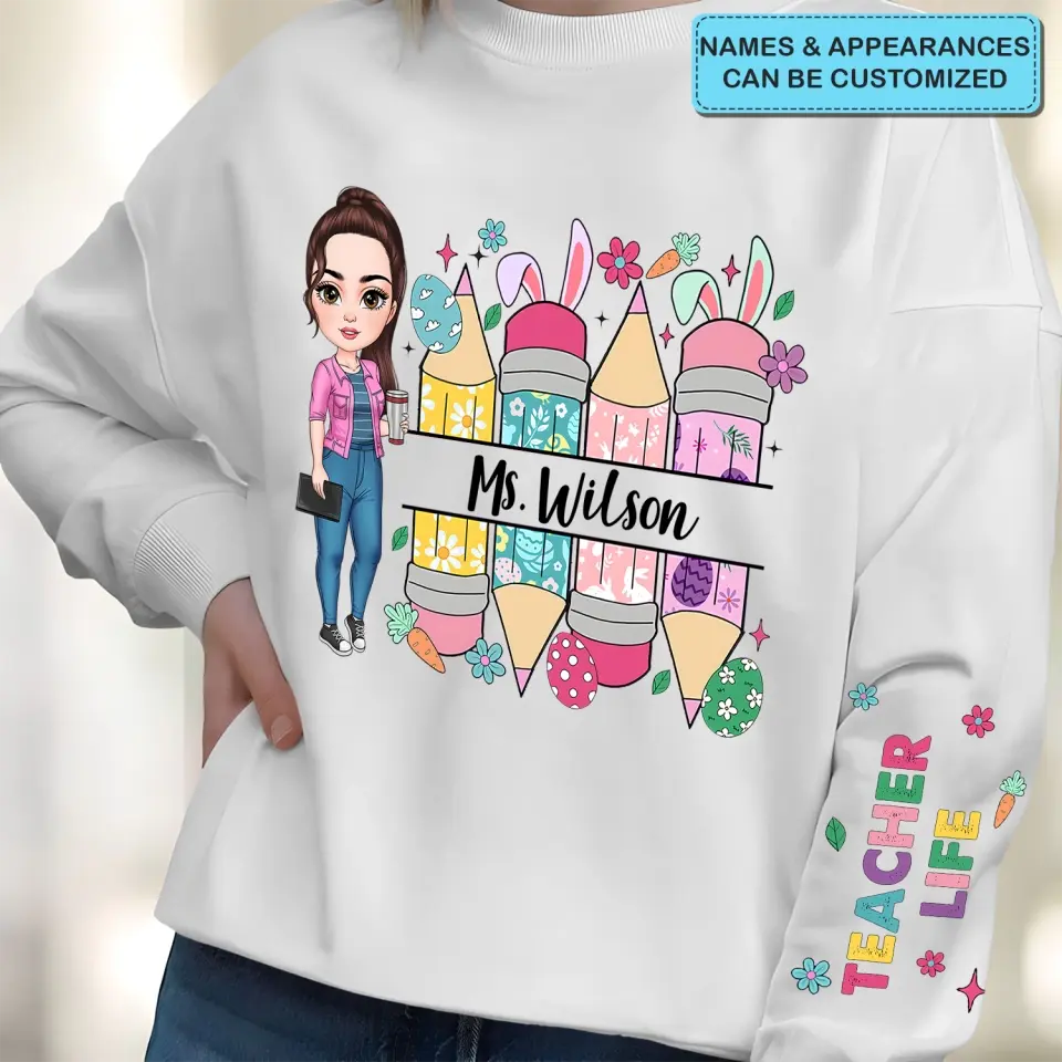 Easter Vibes Teacher - Personalized Custom Sweatshirt - Easter, Teacher's Day, Appreciation Gift For Teacher