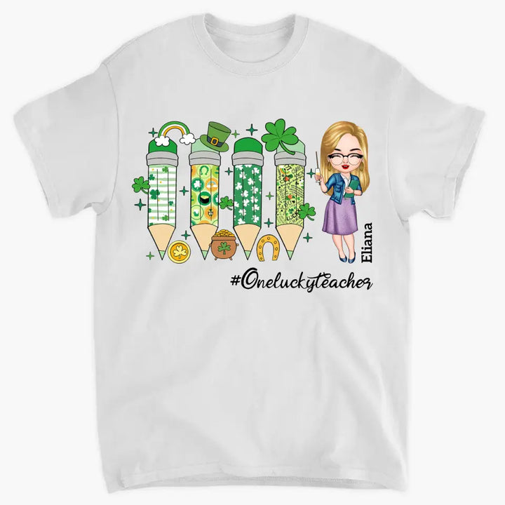 One Lucky Teacher - Personalized Custom T-shirt - Teacher's Day, Appreciation Gift For Teacher