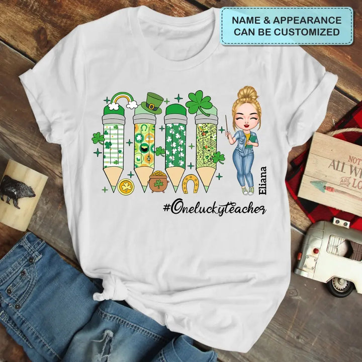 One Lucky Teacher - Personalized Custom T-shirt - Teacher's Day, Appreciation Gift For Teacher