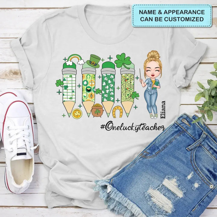 One Lucky Teacher - Personalized Custom T-shirt - Teacher's Day, Appreciation Gift For Teacher