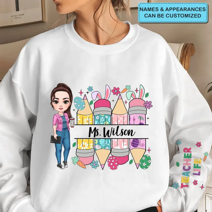 Easter Vibes Teacher - Personalized Custom Sweatshirt - Easter, Teacher's Day, Appreciation Gift For Teacher