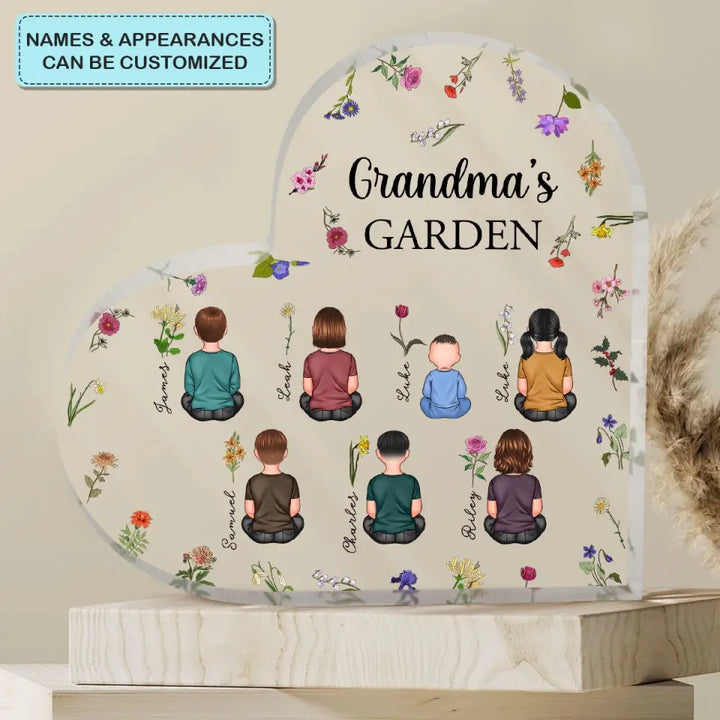 Grandma's Garden - Personalized Custom Heart-shaped Acrylic Plaque - Mother's Day Gift For Grandma, Mom