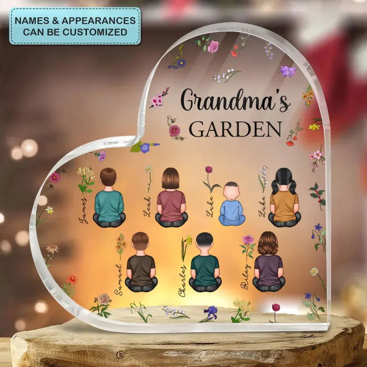Grandma's Garden - Personalized Custom Heart-shaped Acrylic Plaque - Mother's Day Gift For Grandma, Mom