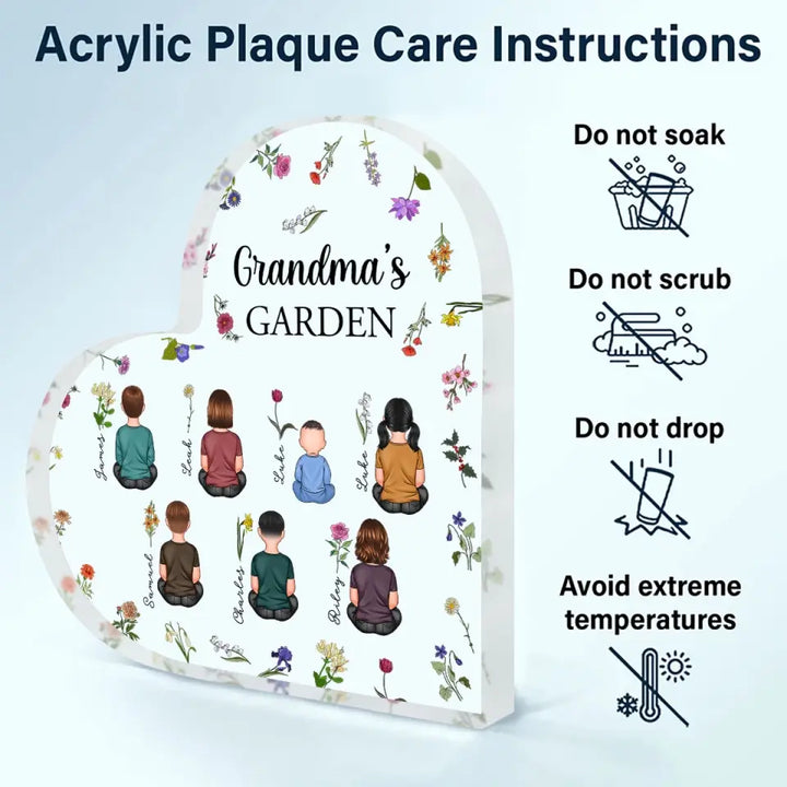 Grandma's Garden - Personalized Custom Heart-shaped Acrylic Plaque - Mother's Day Gift For Grandma, Mom