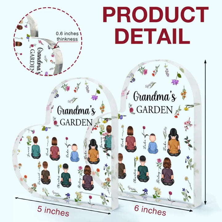 Grandma's Garden - Personalized Custom Heart-shaped Acrylic Plaque - Mother's Day Gift For Grandma, Mom