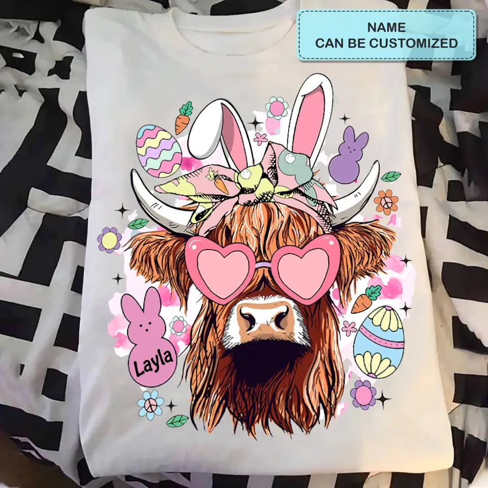 Bunny Highland Cow Retro - Personalized Custom T-shirt - Gift For Family, Family Members
