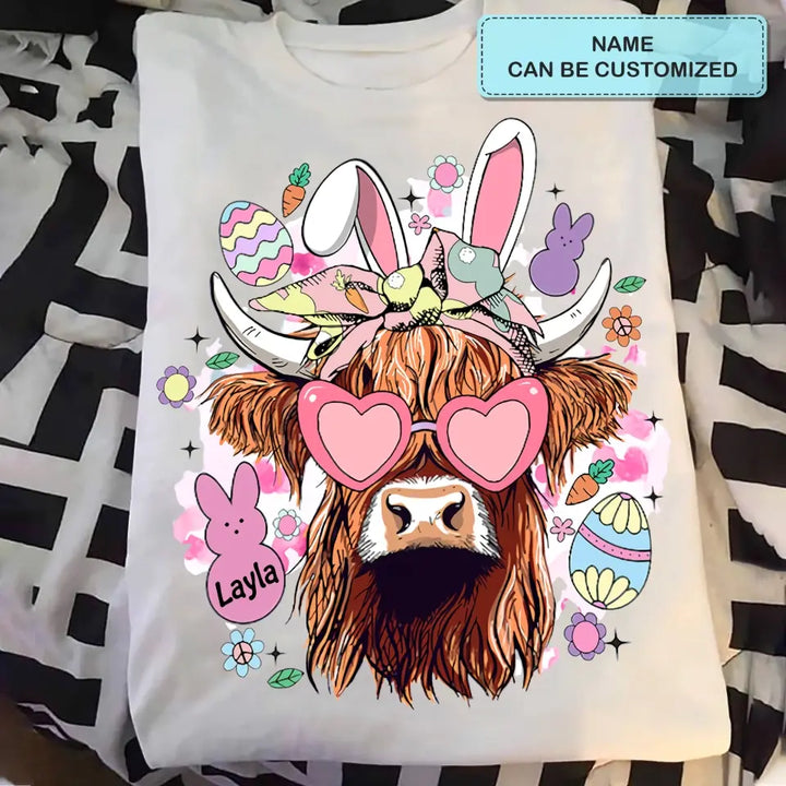 Bunny Highland Cow Retro - Personalized Custom T-shirt - Gift For Family, Family Members