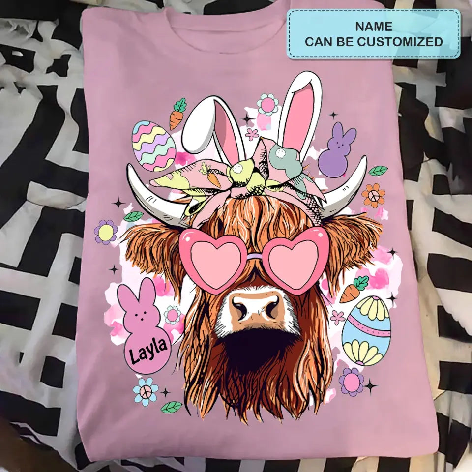 Bunny Highland Cow Retro - Personalized Custom T-shirt - Gift For Family, Family Members