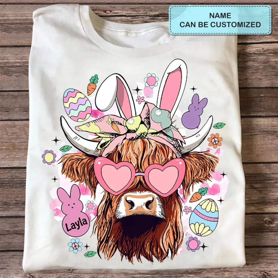 Bunny Highland Cow Retro - Personalized Custom T-shirt - Gift For Family, Family Members