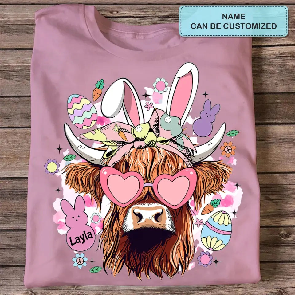 Bunny Highland Cow Retro - Personalized Custom T-shirt - Gift For Family, Family Members