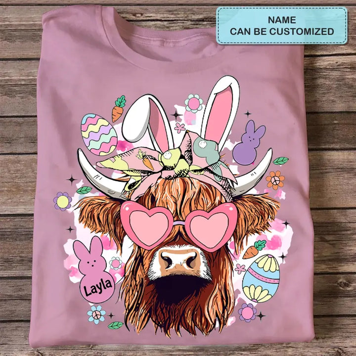 Bunny Highland Cow Retro - Personalized Custom T-shirt - Gift For Family, Family Members