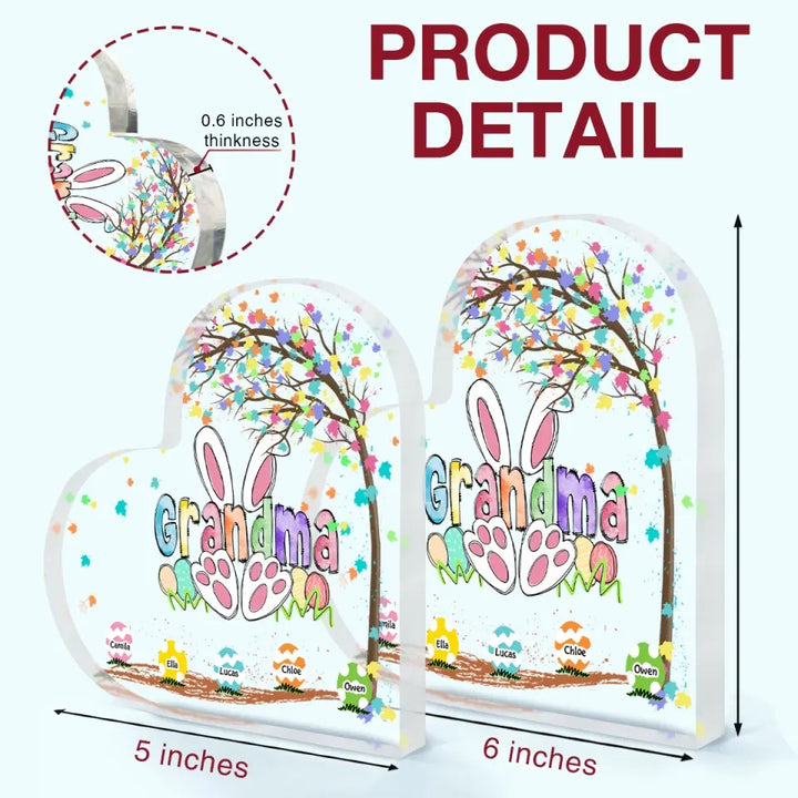 Easter Grandma Bunny - Personalized Custom Heart-shaped Acrylic Plaque - Easter, Mother's Day Gift For Grandma, Mom