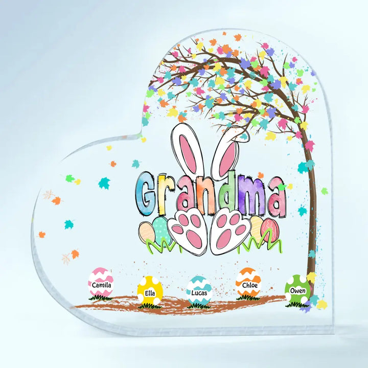 Easter Grandma Bunny - Personalized Custom Heart-shaped Acrylic Plaque - Easter, Mother's Day Gift For Grandma, Mom
