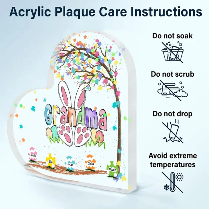 Easter Grandma Bunny - Personalized Custom Heart-shaped Acrylic Plaque - Easter, Mother's Day Gift For Grandma, Mom