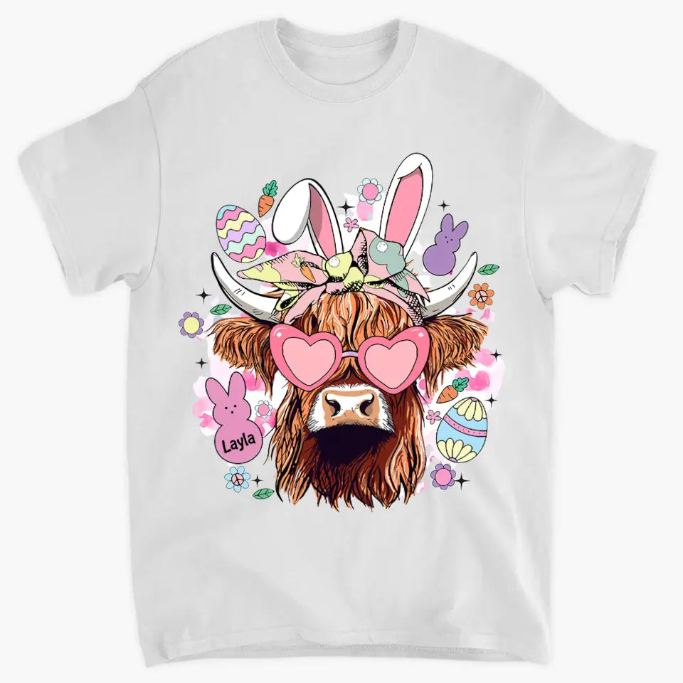 Bunny Highland Cow Retro - Personalized Custom T-shirt - Gift For Family, Family Members