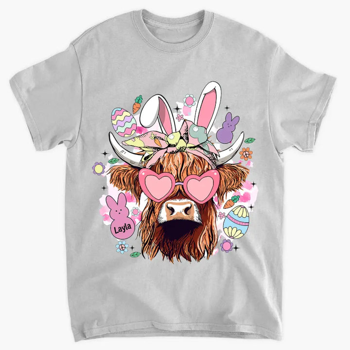 Bunny Highland Cow Retro - Personalized Custom T-shirt - Gift For Family, Family Members