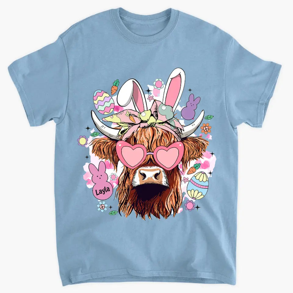 Bunny Highland Cow Retro - Personalized Custom T-shirt - Gift For Family, Family Members