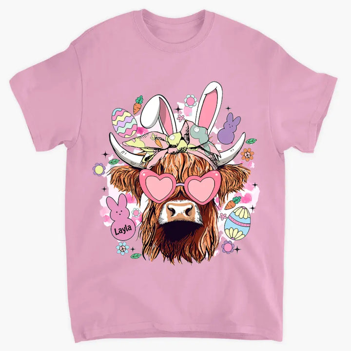 Bunny Highland Cow Retro - Personalized Custom T-shirt - Gift For Family, Family Members